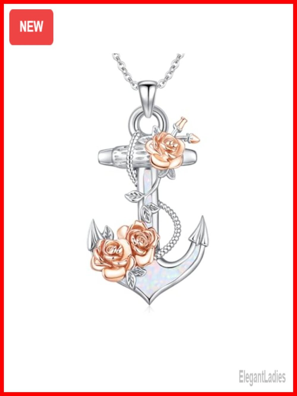 925 Sterling Silver Anchor Pendant Necklace White Opal 18+2" for Women
